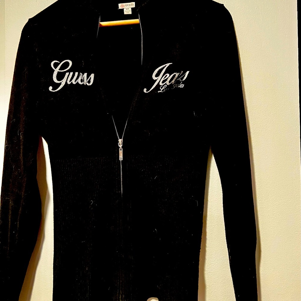 GUESS glitzy zipped black sweater